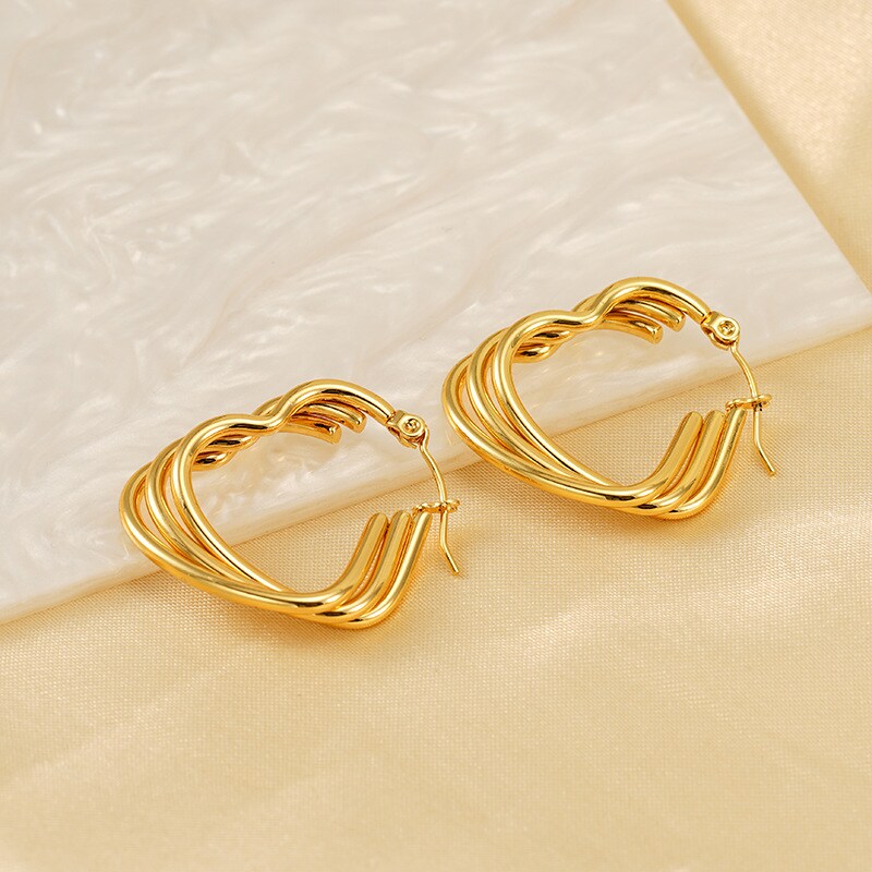 1 Pair Simple Daily Style Irregular Line Shape Stainless Steel 18K Gold Plated Women's Hoop Earrings h5 